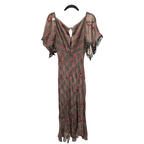 NWOT Free People Grunge WhimsyGoth Plaid Sheer Midi Dress Size 8 Fallen Flowers - Picture 11 of 15